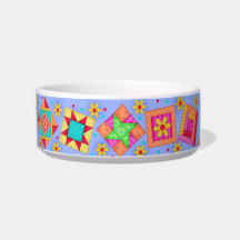 Coral Periwinkle Quilt Block Cat Food Bowl