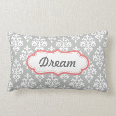 Coral Pink and Gray Dream Damask Pattern Pillows