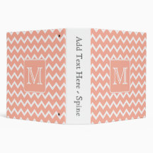Coral Pink and White Chevron with Custom Monogram. 3 Ring Binder