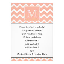 Coral Pink and White Chevron with Custom Monogram. Custom Invites