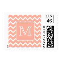 Coral Pink and White Chevron with Custom Monogram. Stamp