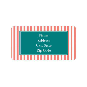 Coral Pink and White Stripes Address Label