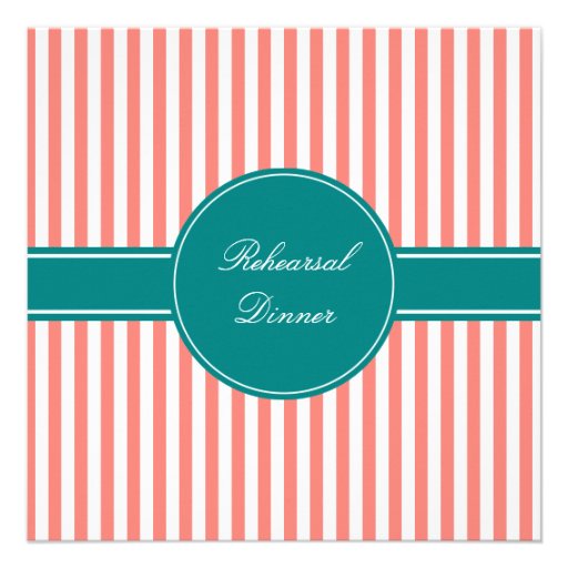 Coral Pink and White Stripes with Teal Personalized Announcement