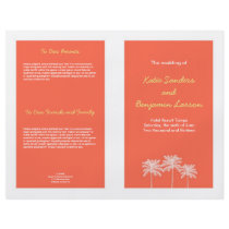 Coral pink block palm trees summer wedding program custom flyer