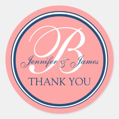Coral Pink Blue Thank You Stickers for Weddings