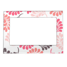 Coral Pink Brown Floral Pattern Frame Magnets