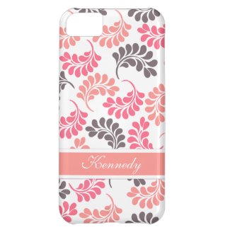 Coral Pink Brown Floral Pattern iPhone 5C Case