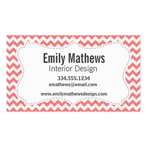 Coral Pink Chevron Business Card Template (front side)