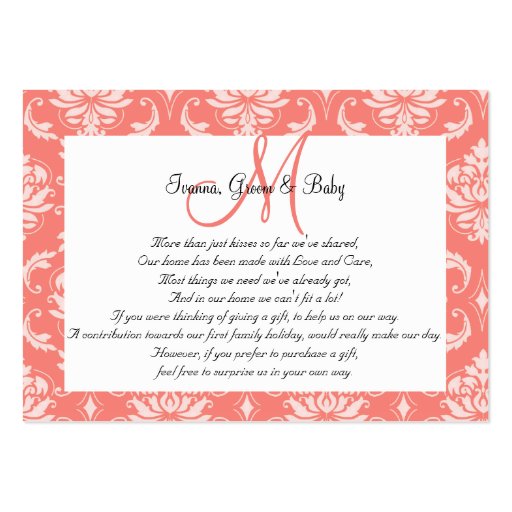 Coral Pink Damask Wedding Wishing Well Cards Business Card Templates (front side)
