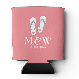 Coral pink flip flops beach wedding can coozie can cooler