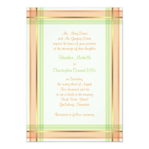 Coral Pink Mint Green Plaid Wedding Invitation | Zazzle