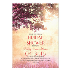 Coral pink old oak tree & love birds bridal shower personalized invitation