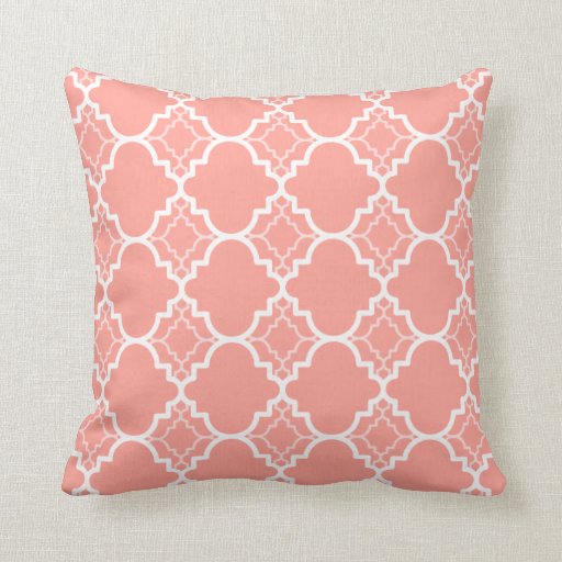 Coral Pink Quatrefoil Geometric Pattern Throw Pillow Zazzle