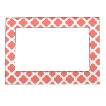 Coral Pink Quatrefoil Pattern Picture Frame Magnets