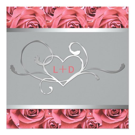 Coral Pink Rose and Gray Couples Shower Invitation