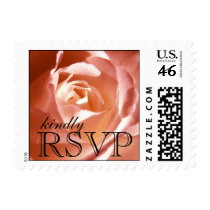 Coral Pink Rose Wedding RSVP Postage Stamps