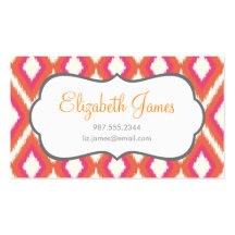 Coral & Pink Tribal Ikat Chevron Business Card Template