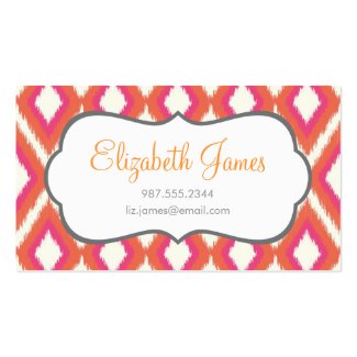 Coral & Pink Tribal Ikat Chevron Business Card Template
