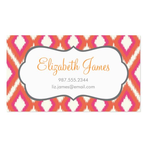 Coral & Pink Tribal Ikat Chevron Business Card Template (front side)