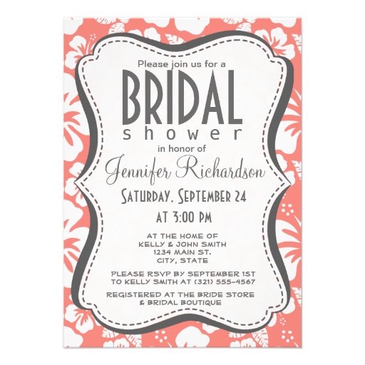 Coral Pink Tropical Hibiscus Custom Announcements