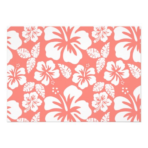Coral Pink Tropical Hibiscus; Summer Palm Custom Invites