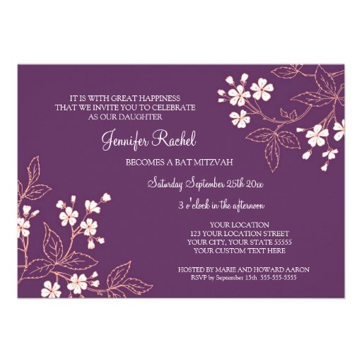 Coral Plum Damask Bat Mitzvah Invitations