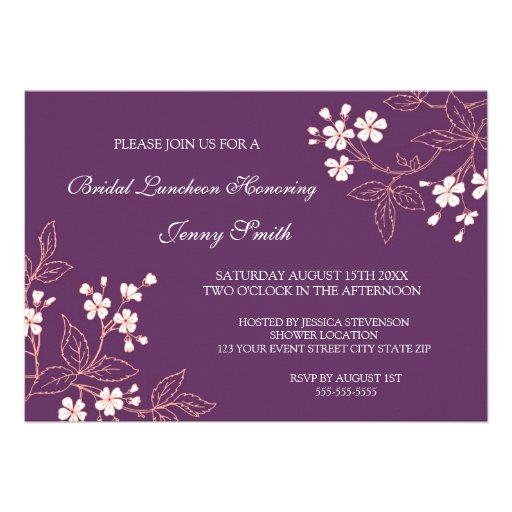 Coral Plum Floral Bridal Lunch Invitation Cards