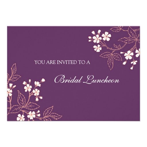Coral Plum Floral Bridal Lunch Invitation Cards