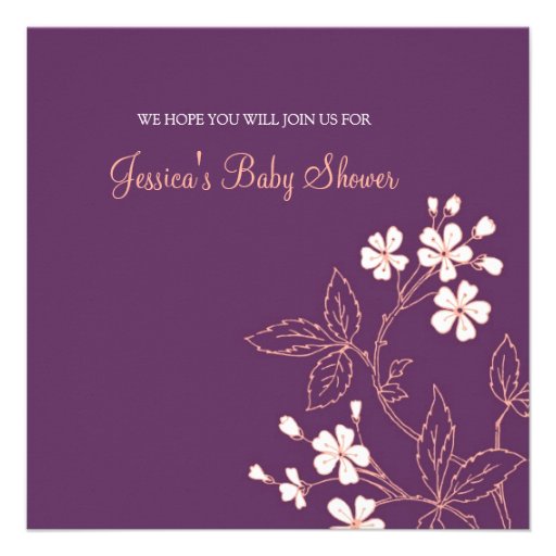 Coral Plum Floral Custom Baby Shower Invitations