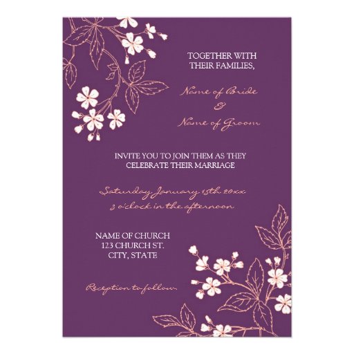 Coral Plum Floral Photo Wedding Invitation Cards