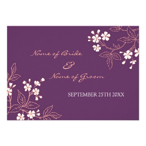 Coral Plum Floral Wedding Invitation Cards