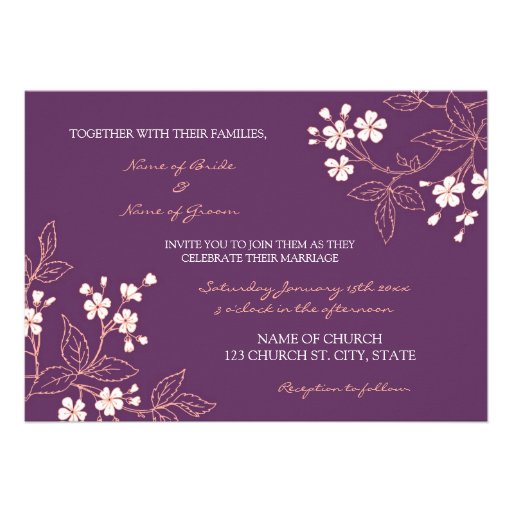 Coral Plum Floral Wedding Invitation Cards
