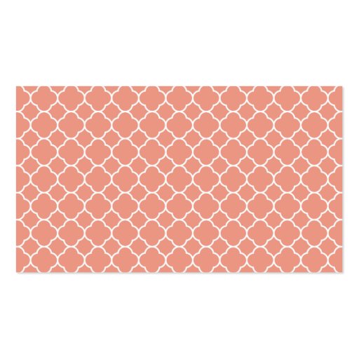 Coral Quatrefoil Pattern with Monogram Business Card Templates (back side)