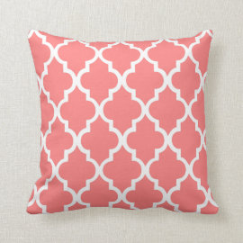 Coral Quatrefoil Tiles Pattern Throw Pillow