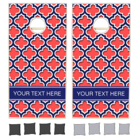 Coral Red Navy 5c Moroccan #5DS Navy Name Monogram Cornhole Sets
