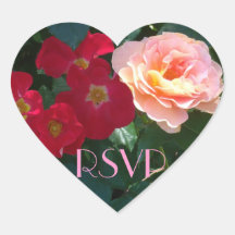 Coral Red Pink Wedding Roses Heart Sticker