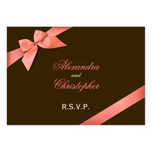 Coral Red Ribbon RSVP Minicard Business Card Templates (front side)