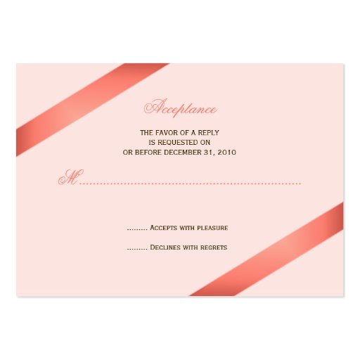 Coral Red Ribbon RSVP Minicard Business Card Templates (back side)
