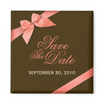 Coral Red Ribbon Save The Date Wedding Announce
