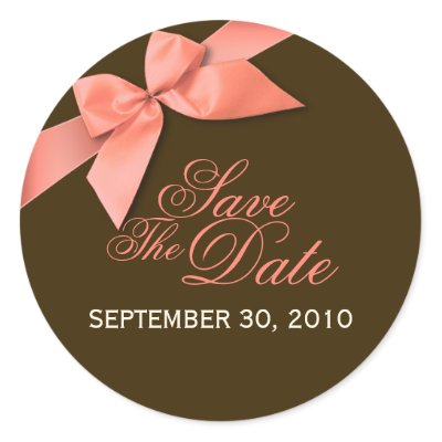 Coral Red Ribbon Save The Date Wedding Announce Round Sticker