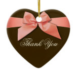 Coral Red Ribbon Thank You Heart Favor Christmas Tree Ornaments