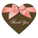 Coral Red Ribbon Thank You Heart Favor Heart Sticker
