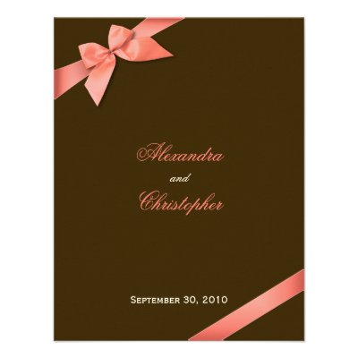 Coral Red Ribbon Wedding Announcement