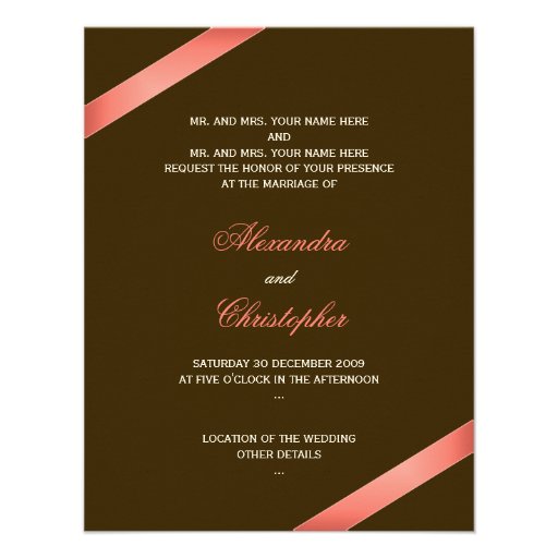 Coral Red Ribbon Wedding Announcement