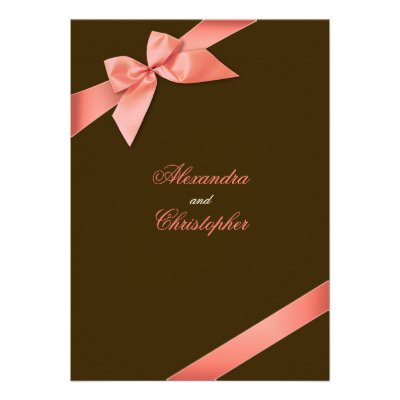 Coral Red Ribbon Wedding Announcement