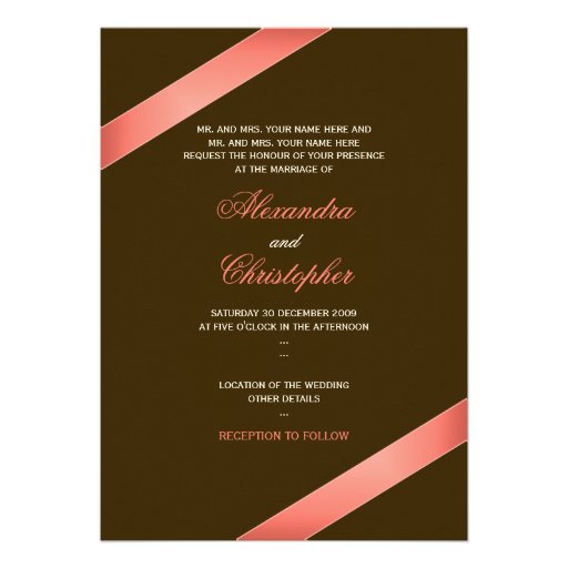 Coral Red Ribbon Wedding Announcement