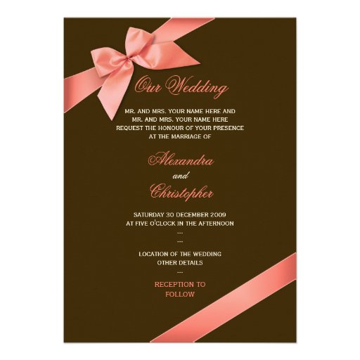 Coral Red Ribbon Wedding Announcement 2