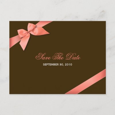 Coral Red Ribbon Wedding Save the Date 2 Post Cards