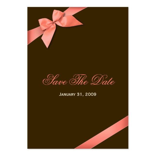 Coral Red Ribbon Wedding Save The Date MiniCard Business Card Template (front side)
