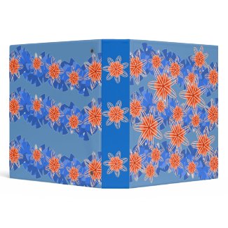 Coral red sea stars on blue waves binder